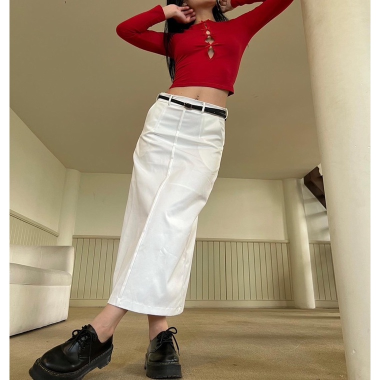 OPIN SKIRT - Váy trắng dáng dài basic - Whitelies Shop