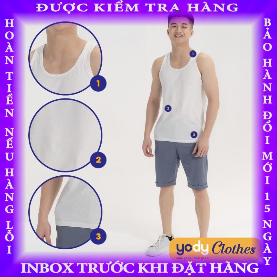 Áo ba lỗ nam YODY màu trắng chất cotton thoáng mát co giãn tốt BLM5007 trantu