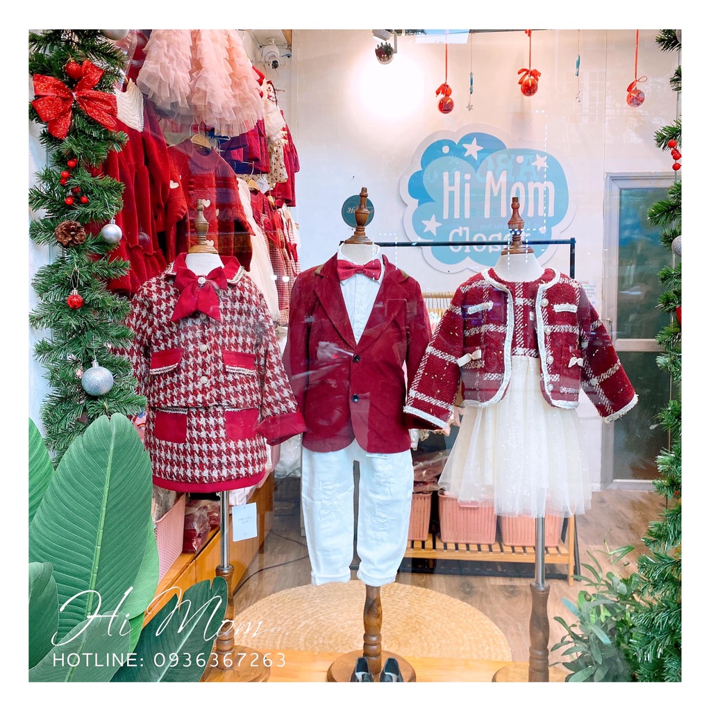 Set áo len phối voan kèm váy yếm nhung vai bèo cao cấp cho bé gái 8-18kg