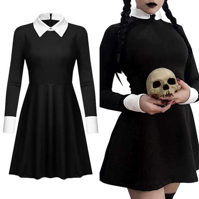 Bộ Đồ Hóa Trang Thành Nhân Vật Addams Màu Đen / Dài / Ngắn Phong Cách Gothic Cho Gia Đình Dịp Halloween