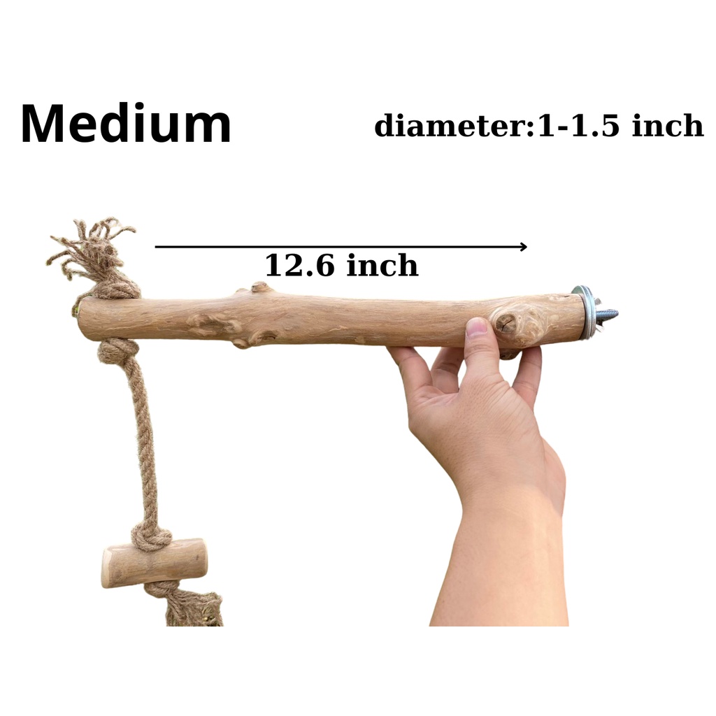 Cầu gỗ cao cấp cho chim đậu từ gỗ cà phê có gắn đồ chơi