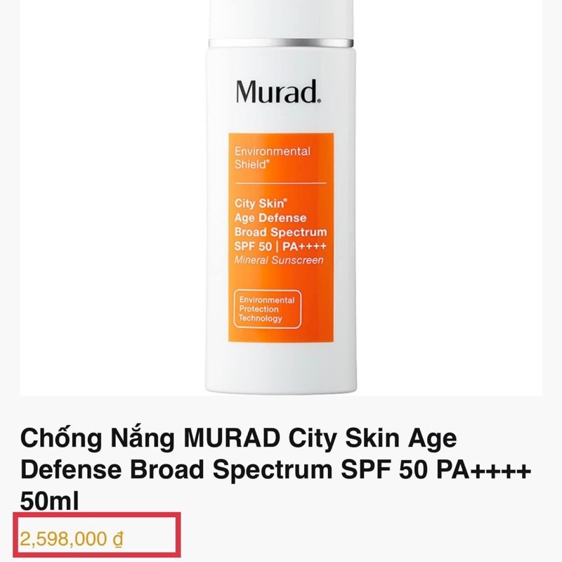 KEM CHỐNG NẮNG KHOÁNG CHẤT MURAH CITY SKIN AGE DEFENSE BROAD SPECTRUM SPF 50/ PA ++++