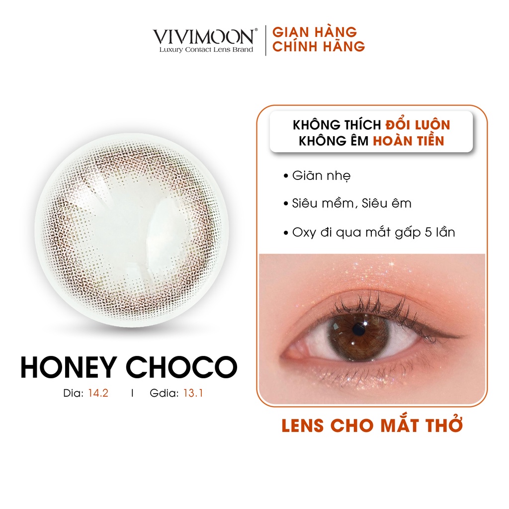 Kính áp tròng cận VIVIMOON LENS cho mắt thở màu nâu tự nhiên Honey Choco