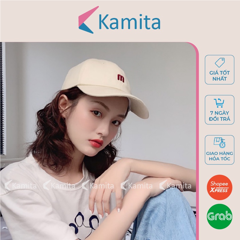 Mũ Lưỡi Trai, Nón Lưỡi Trai KAMITA Thêu Chữ M Nam Nữ Hàn Quốc, Nón Kết Trắng Đen Be Đẹp Vải Kaki Cao Cấp Chính Hãng KM01