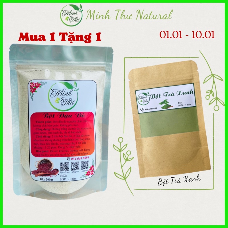Bột đậu đỏ Minh Thư, bột đậu đỏ tắm trắng, bột đậu đỏ nguyên chất 100%, tẩy tế bào chết túi 200gr