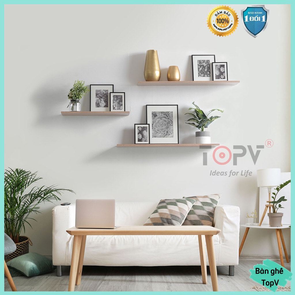 Kệ gỗ treo tường decor TopV giá trang trí thanh gỗ ngang gắn tường mini phòng khách phòng ngủ để cây cảnh Bàn ghế cute