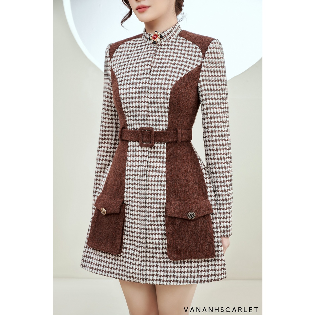 Đầm nữ VANANHSCARLET phối thắt caro V119F22