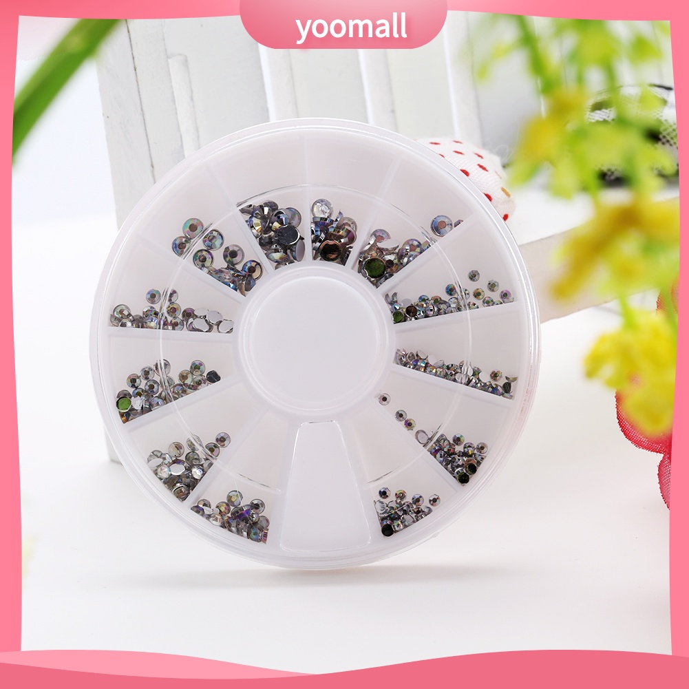 Hộp Hạt Đá Acrylic 5 Kích Cỡ Đính Móng Tay Trang Trí Nghệ Thuật 1 Bánh Xe