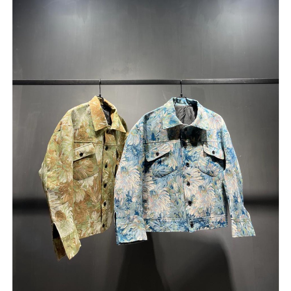 Áo Khoác Denim Dáng Rộng In Họa Tiết Tranh Sơn Dầu Kiểu Retro Thời Trang Xuân Thu Cho Nam