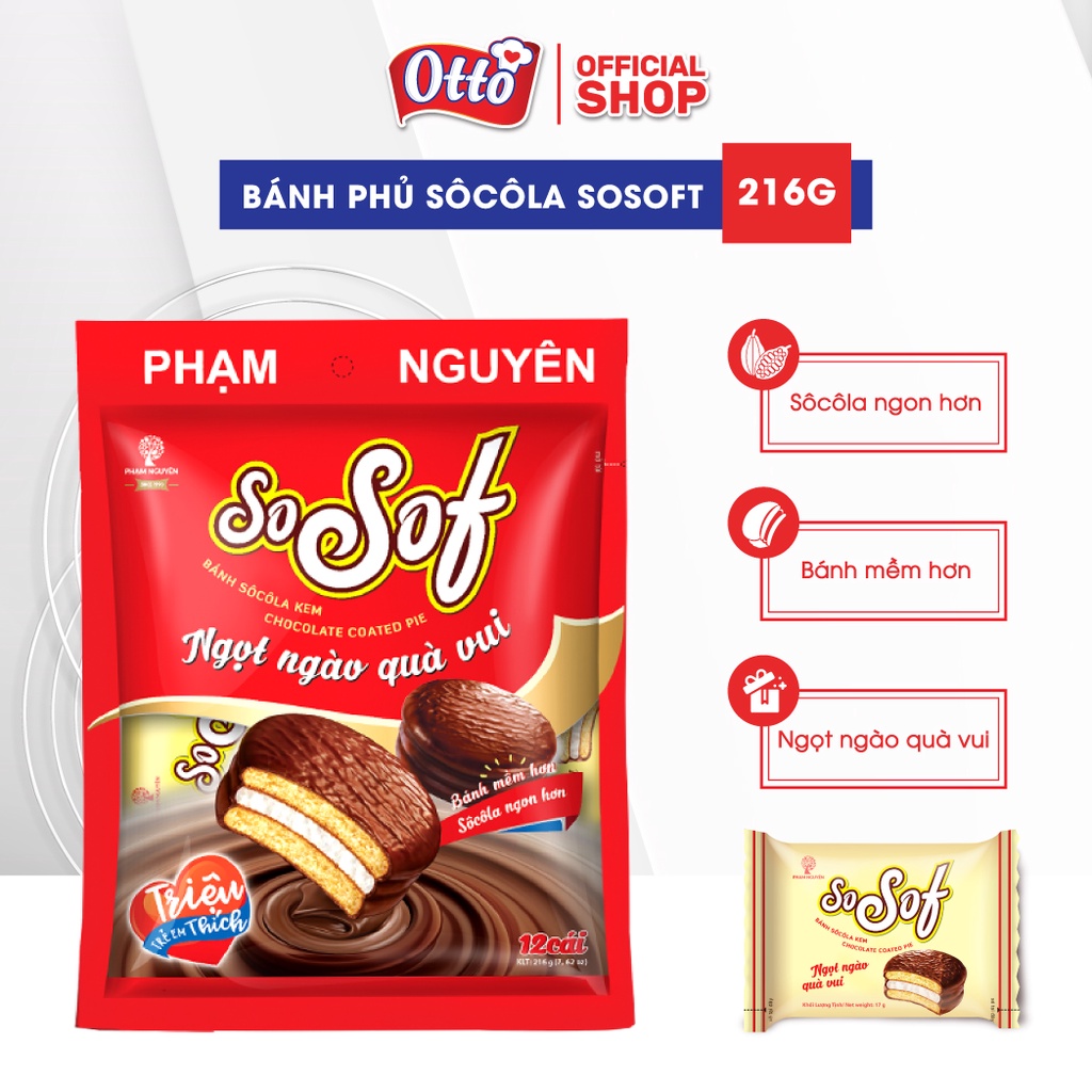 Bánh phủ socola Choco PN SoSof 216g | Bánh ăn vặt Socola | Đồ ăn vặt