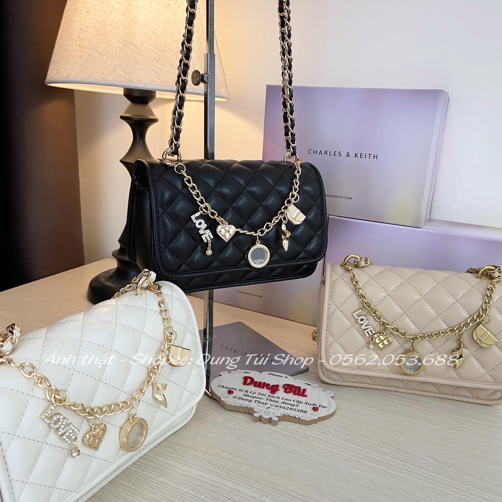 Túi nữ đeo vai + đeo chéo size 20 kèm phụ kiện dây charm có hộp CK2-70840477 full màu
