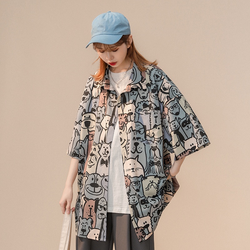 Áo Sơ Mi Chiffon Tay Ngắn In Họa Tiết Hoạt Hình Gấu Và Chữ Thời Trang Mùa Hè Cho Nam Và Nữ