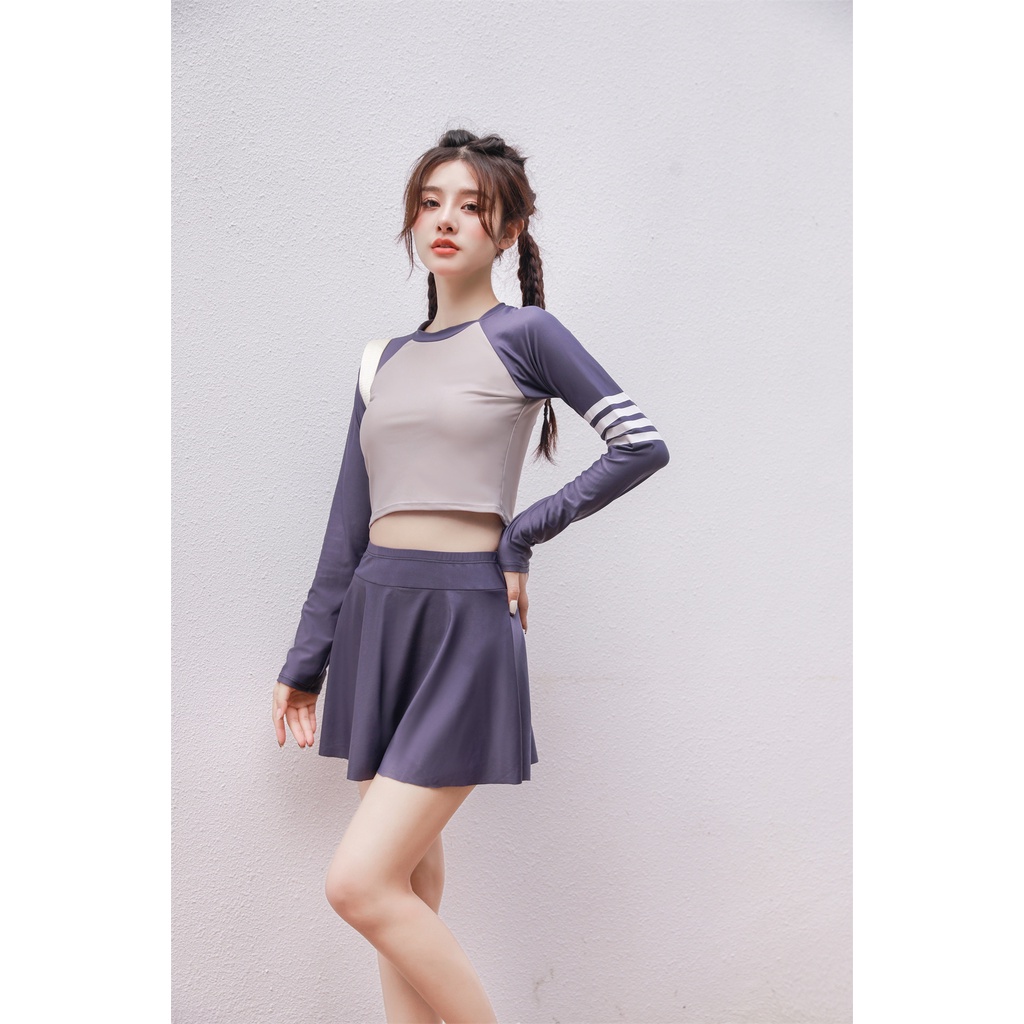 Bộ Đồ Bơi Thể Thao Dài Tay Ôm Dáng Kín Đáo Cho Nữ