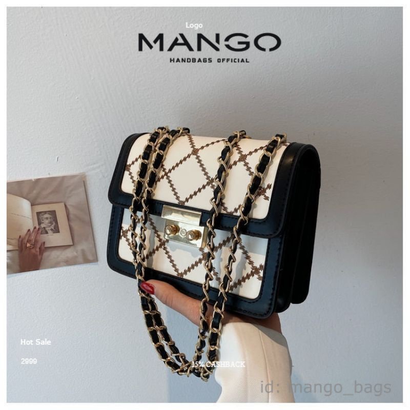 Túi xách nữ đeo chéo 3 ngăn trần trám khoá sập dây đeo da luồn xích phong cách trẻ trung