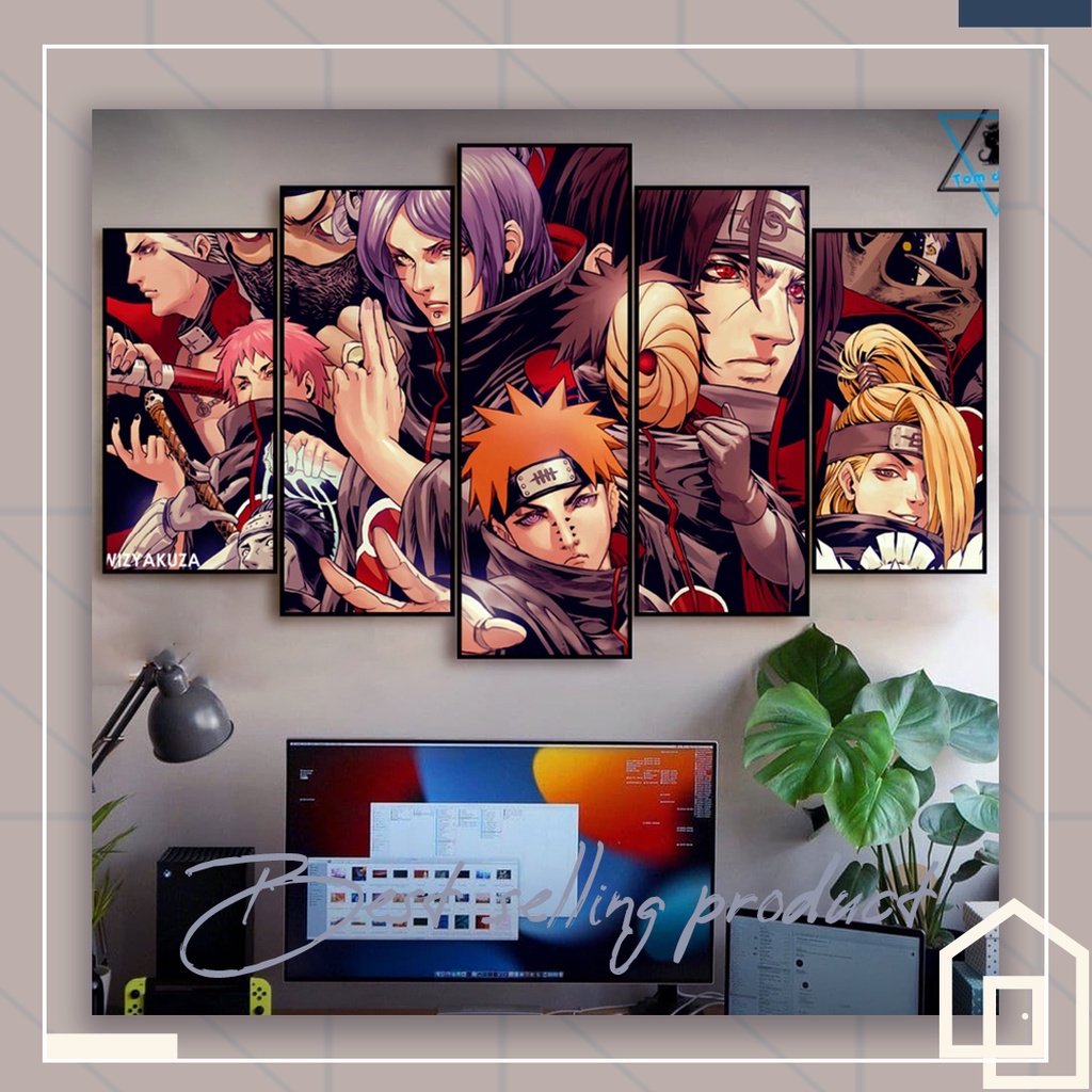 Tranh Treo Tường Decor Bộ 5 Bức Ghép Nhựa Formex Tập Hợp Thành Viên Akatsuki Phản Diện Siêu Hoàn Hảo Naruto Shippuden