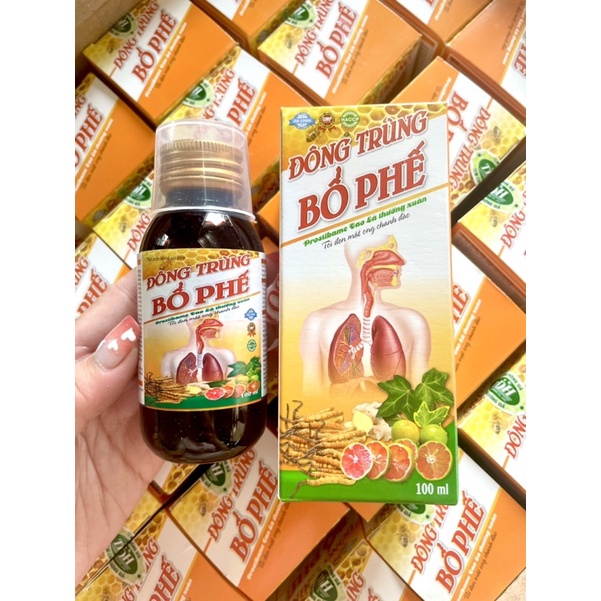 Đông Trùng Bổ Phế Tỏi Đen Mật Ong Chanh Đào 100ml giúp bổ phổi, giảm ho, sử dụng cho cả trẻ em và người lớn.