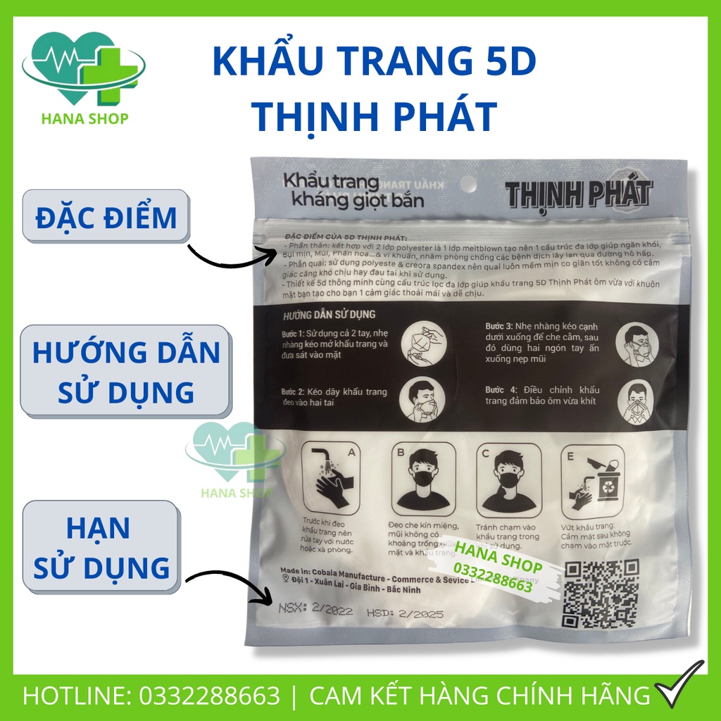 [Set 10 Cái] Khẩu Trang 5D Mask Thịnh Phát Chính Hãng Hàng Cao Cấp Dày 3 Lớp Vải Không Dệt Chống Lem Son