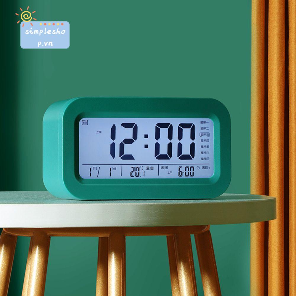 Simpleshop1 Đồng Hồ Báo Thức Kỹ Thuật Số Để Bàn Có Đèn Nền LED Hiển Thị Nhiệt Độ Và Lịch Sáng