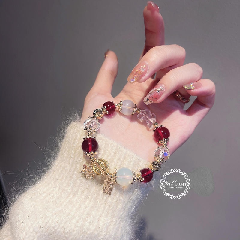 Vòng Đeo Tay Mặt Hoa Tuyết Đính Đá Opal Màu Trắng / Đỏ Phong Cách Giáng Sinh Cho Nữ