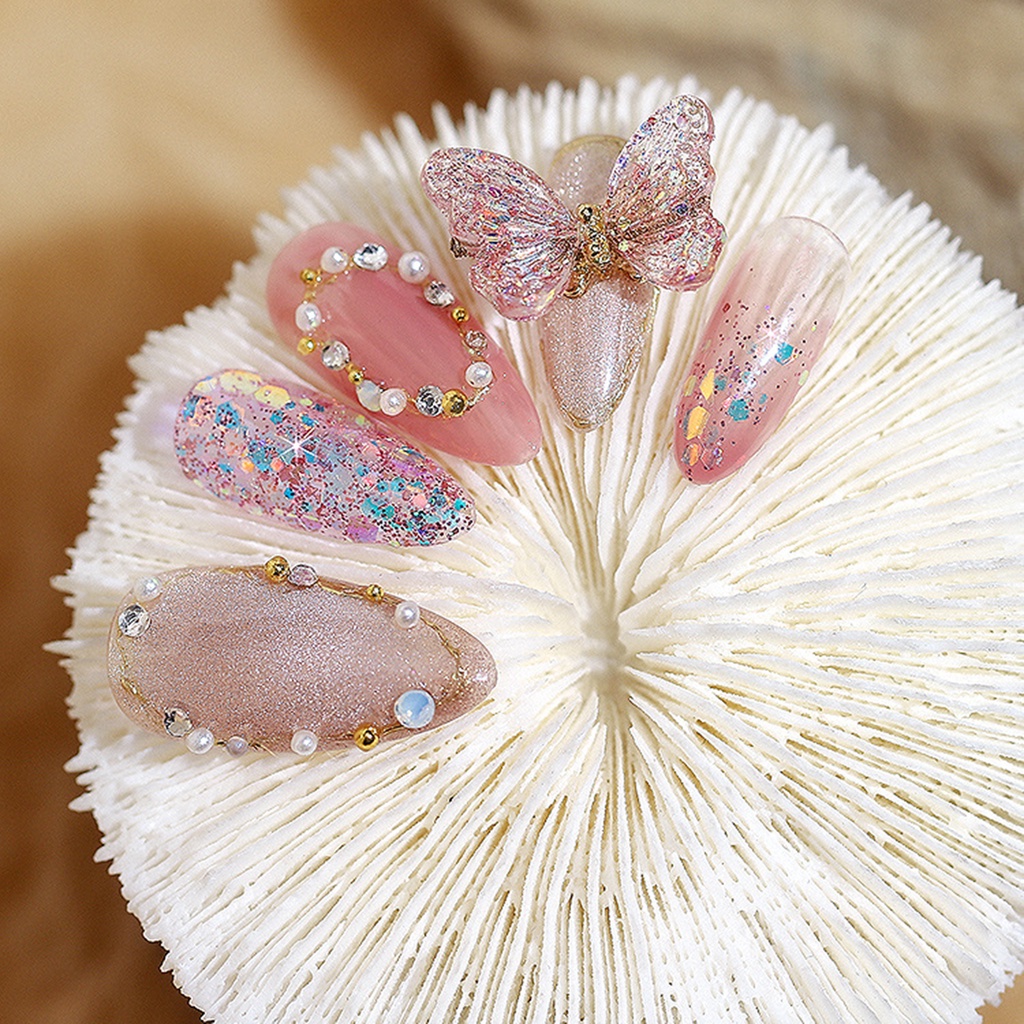 Túi 5 Phụ Kiện Trang Trí Móng Tay Hình Bướm 3D Lấp Lánh Xinh Xắn