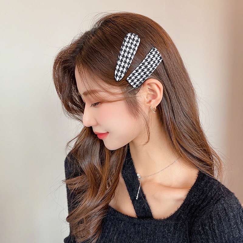 Kẹp Tóc Mái Hoạ Tiết Caro Xinh Xắn Tiểu Thư Sang Trọng