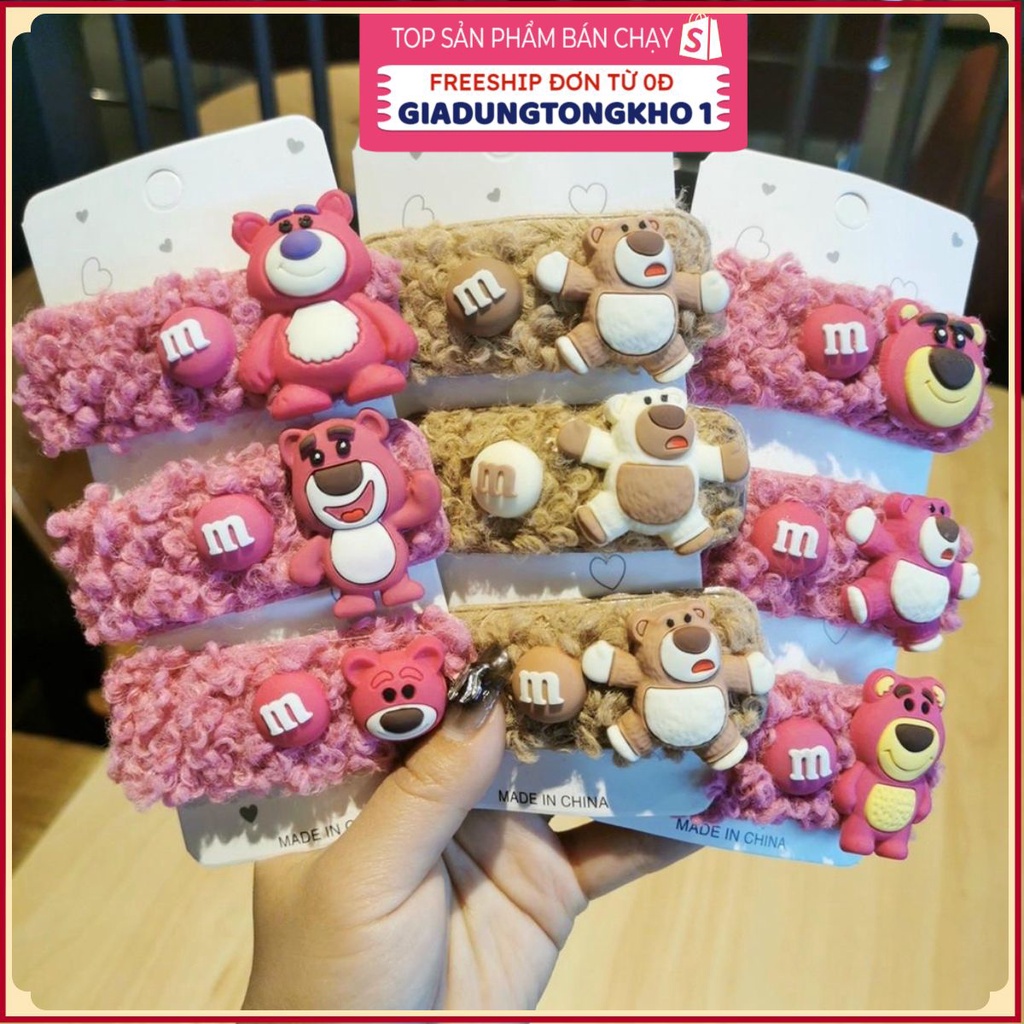 Set 3 kẹp tóc hình gấu hồng xinh xắn cho bé