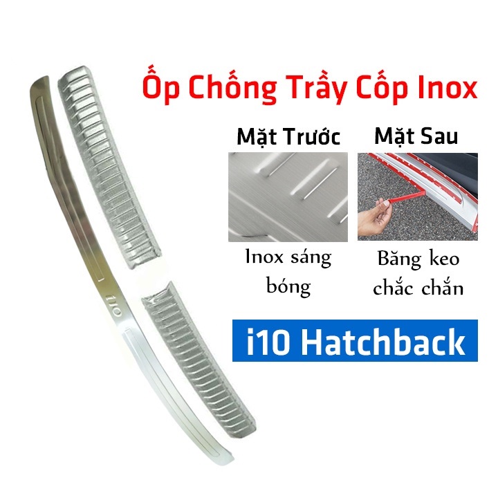 Ốp Chống trầy cốp trong, ngoài xe Grand i10 hatchback 2014- 2020 Hàng Inox