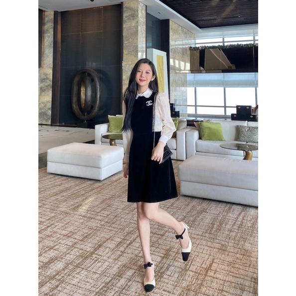 Đầm yếm nhung phối tơ cao cấp