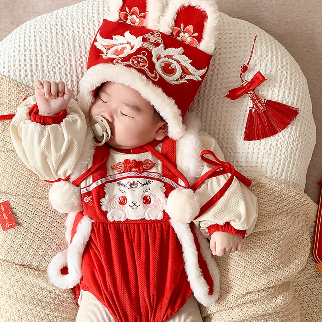 Babyfair. Baby Jumpsuit Dễ Thương Phong Cách Trung Hoa Cổ Áo Đứng Cotton Mềm Mại Ấm Áp Cho Bé Một Bộ Trang Phục Mùa Đông