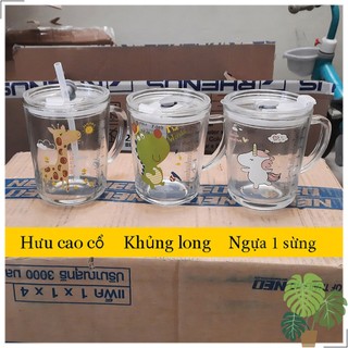 Ly thủy tinh chia vạch 400ml Tặng kèm ống hút Silicon Nhiều Hình