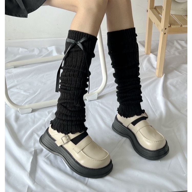 Tất ống len gân Buộc Nơ Lolita dài 60 cm cho nữ ,tất Krystore TC48