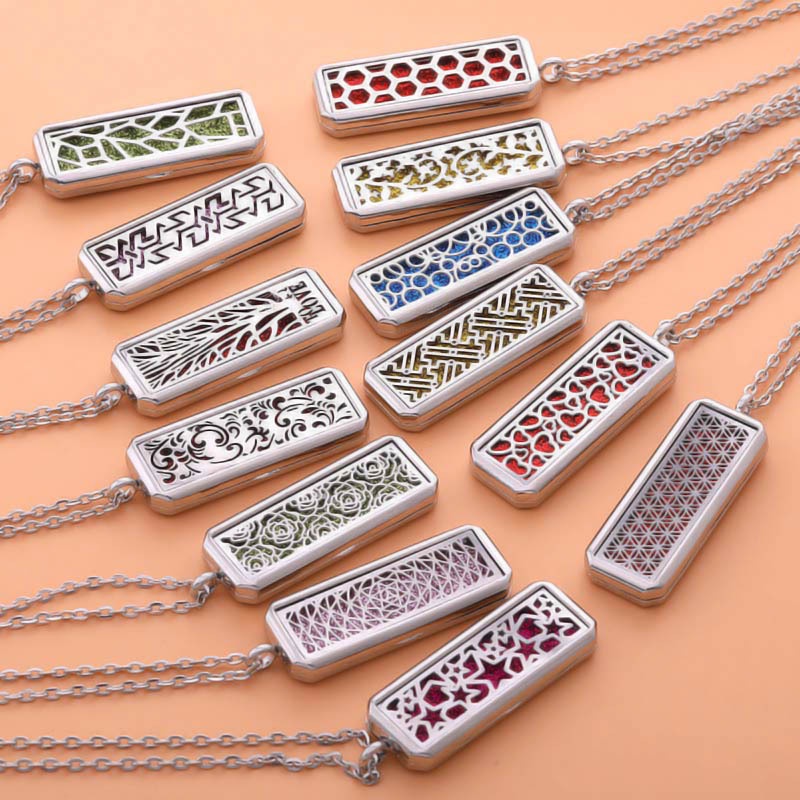 Vòng cổ Khuếch Tán Tinh Dầu / Nước Hoa Khóa Nam Châm Hình Chữ Nhật Bằng Inox