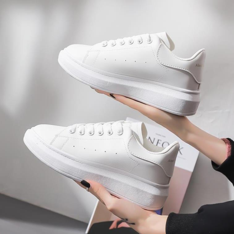 Giày Mc Queen, giầy thể thao nữ màu trắng đi học, độn đế, sneaker đế cao 4cm ! a