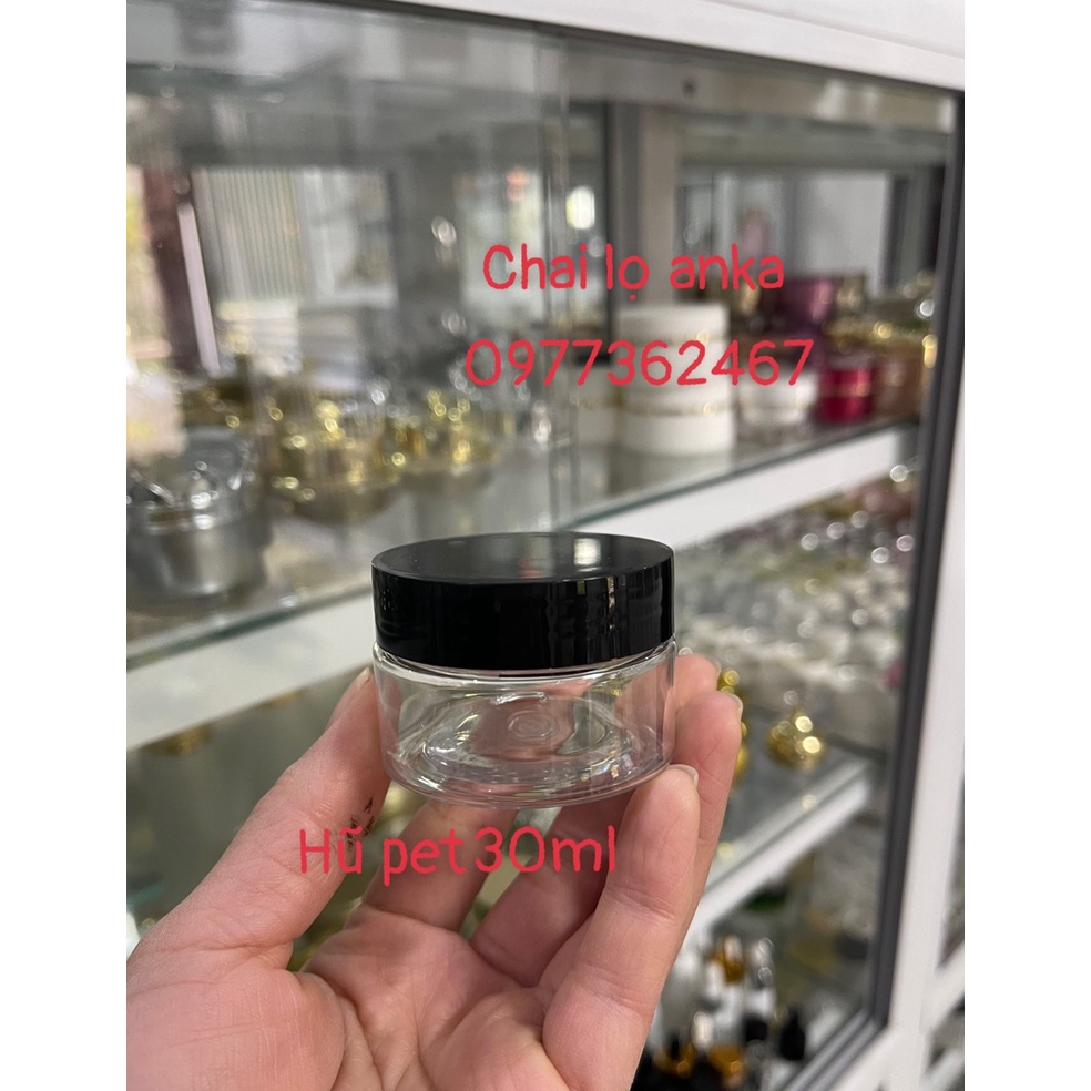 Vỏ lọ, hũ nhựa đựng kem chiết, đựng bột than tre hoạt tính HŨ PET 30ml NẮP ĐEN