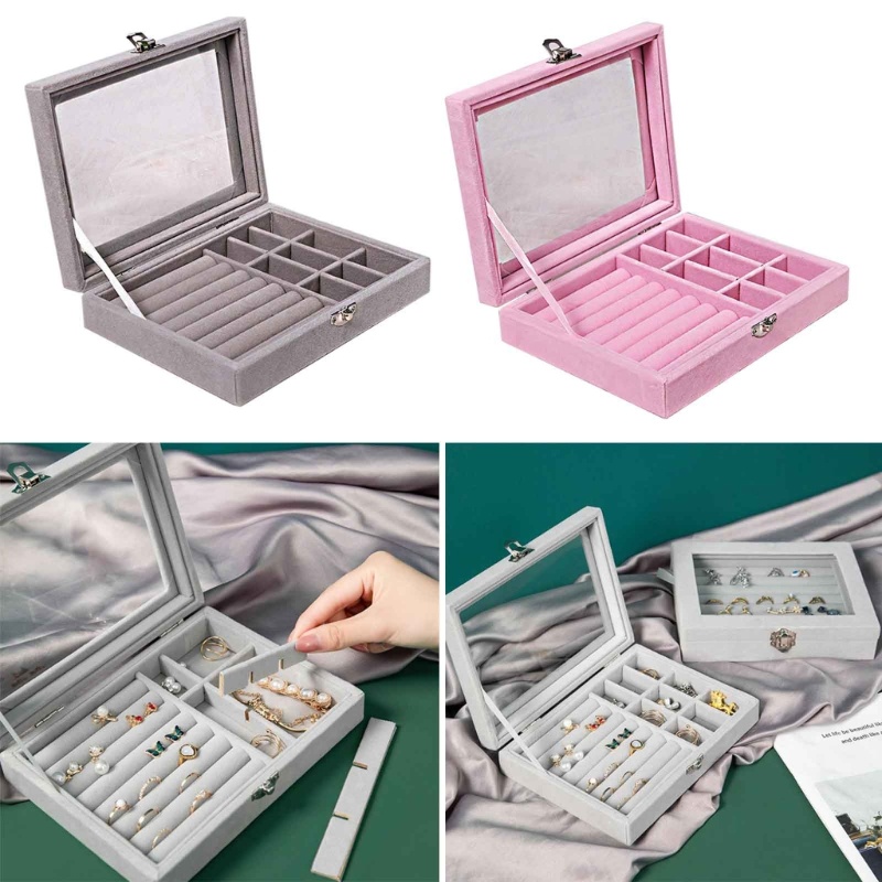 Hộp Đựng Trang Sức Chống Bụi Bằng Vải Nỉ Trong Suốt Tiện Dụng