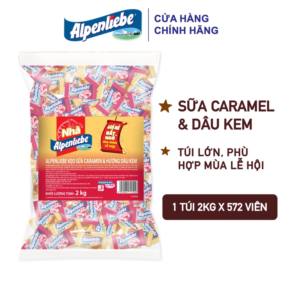 Kẹo Alpenliebe Hương Dâu Kem (Túi 2kg - 572 viên)