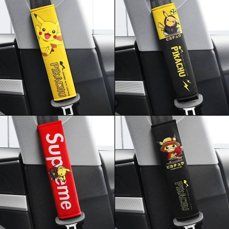 Cartoon Pikachu Car Safety Belt Shoulder Pad Cover Protective Cover Four Seasons Universal Car Decorations Car Supplies VM8r