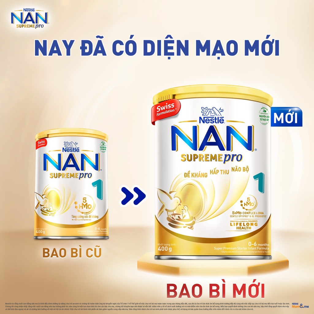 Sữa Bột Nestlé NAN SupremePro 1 lon 400g với 5HMO & đạm Gentle Optipro nhập khẩu nguyên lon từ Đức