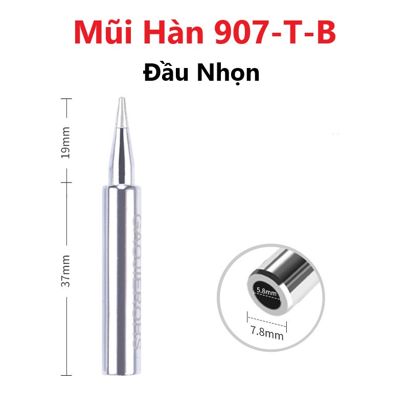 Đầu Mũi Hàn No.907-T-B - Mũi Hàn Nhọn Cho Tay Hàn No.907 Điều Chỉnh Nhiệt Độ