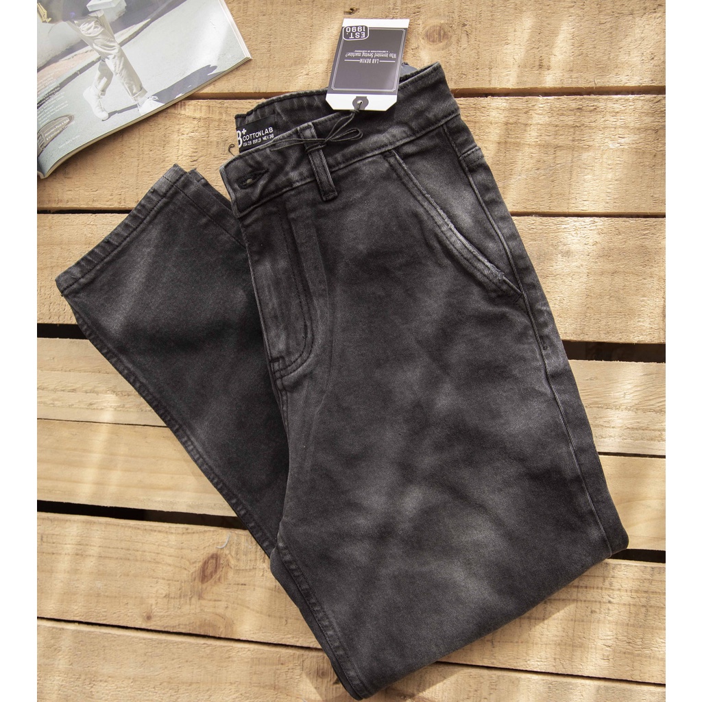 Quần jean nam LAB+ COTTONLAB túi chéo fom carrot fit màu xám đen LAB230101