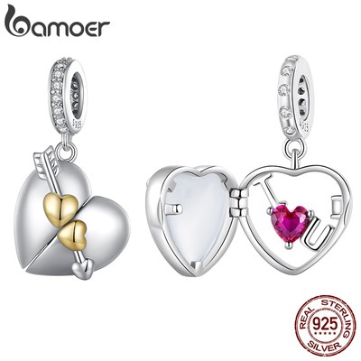 BAMOER Chuỗi Hạt Bạc 925 Hình Trái Tim Dạng Mở Dùng Để Tự Làm Vòng Đeo Tay Thời Trang