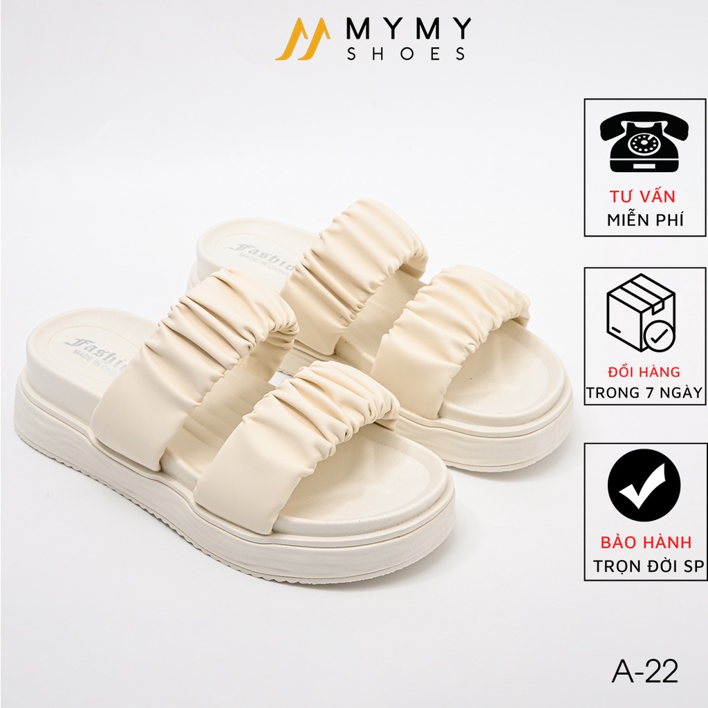 Dép xuồng da lì quai nhún đế 4p mymy shoes A-22