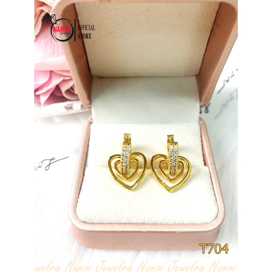 Bông Tai Nữ T704 Đính Đá Kiểu Dáng Trái Tim Cực Xinh Namoo Jewelry