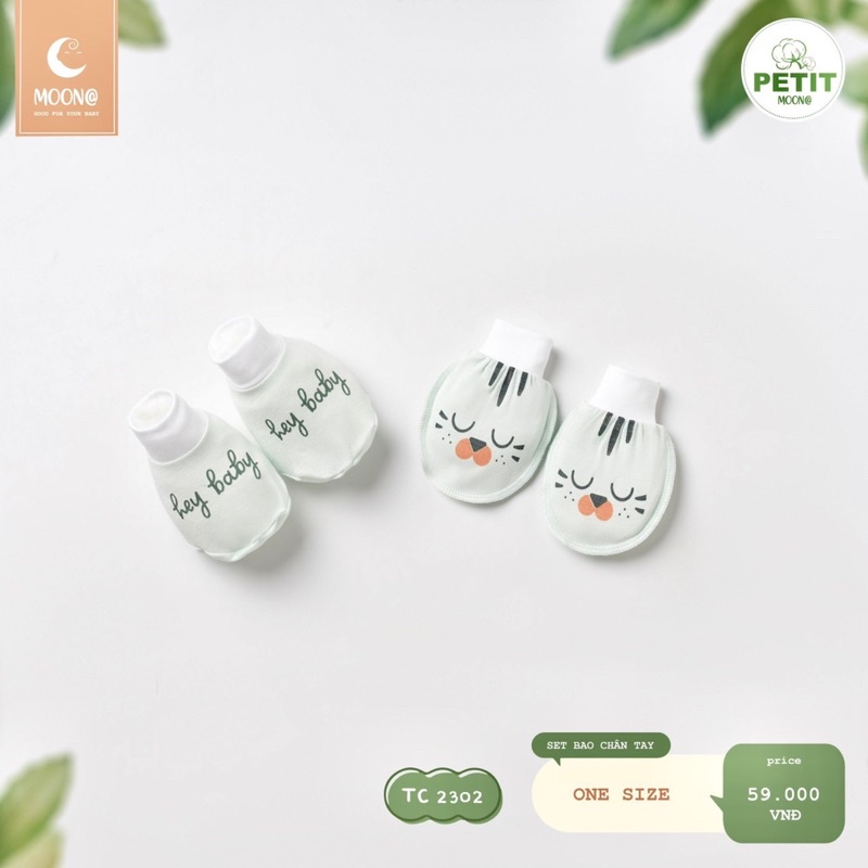 Moon - Mũ và bao tay chân cho bé sơ sinh Hãng MOON Chất Petit Mềm Mịn