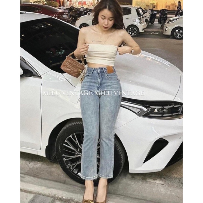 Quần jean ống đứng mác da full gấp, chất bò co giãn,cạp cao hack dáng-Minxy shop