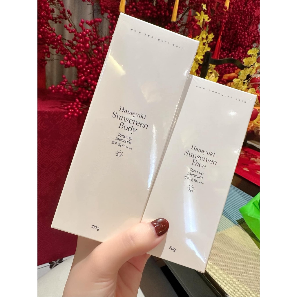 Combo Kem Chống Nắng Nâng Tông Face HANAYUKI Cho Mặt 50gr và Body 100gr