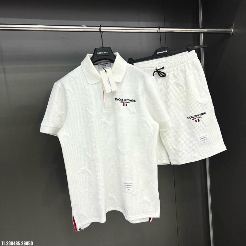 🔥Hot🔥Bộ Thom Browne vân nổi áo polo thiết kế hot trend Nam nữ New 2023