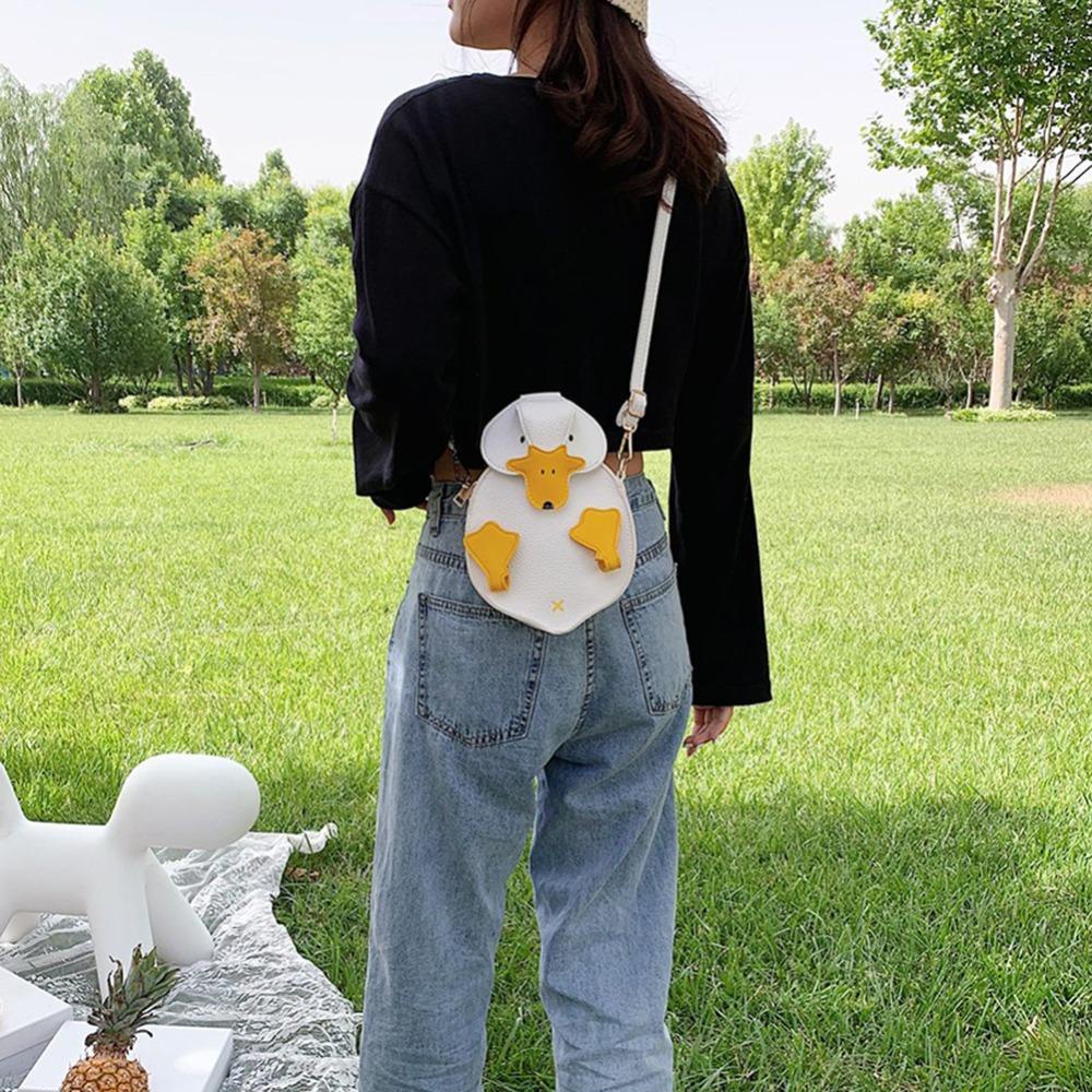 Túi Da PU Đeo Chéo Hình Vịt Hoạt Hình Phối Khóa Kéo