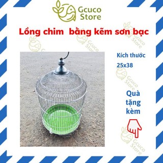 Lồng chim khuyên, lồng chim hút mật bằng kẽm sơn bạc, lồng sắt xi đk 25 cao 38cm (tặng kèm máng) lồng tự ráp