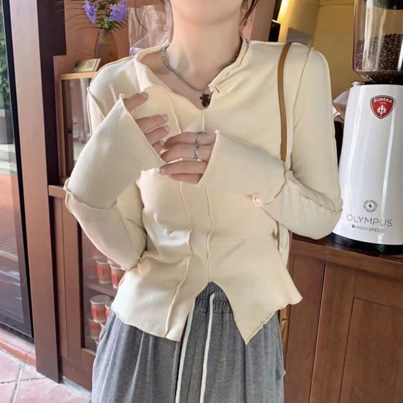 Plus Áo Kiểu Tay Dài Cổ Chữ V Chất Liệu Nhung Thiết Kế Không Đồng Đều Cao Cấp Thời Trang Cho